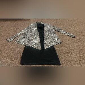 Jessica Howard Black Dress w/attached leopard cape jacket Sz 6